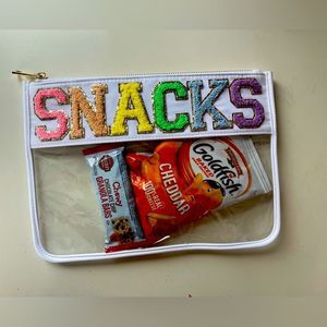 Water resistant, clear pouch, chenille lettering!